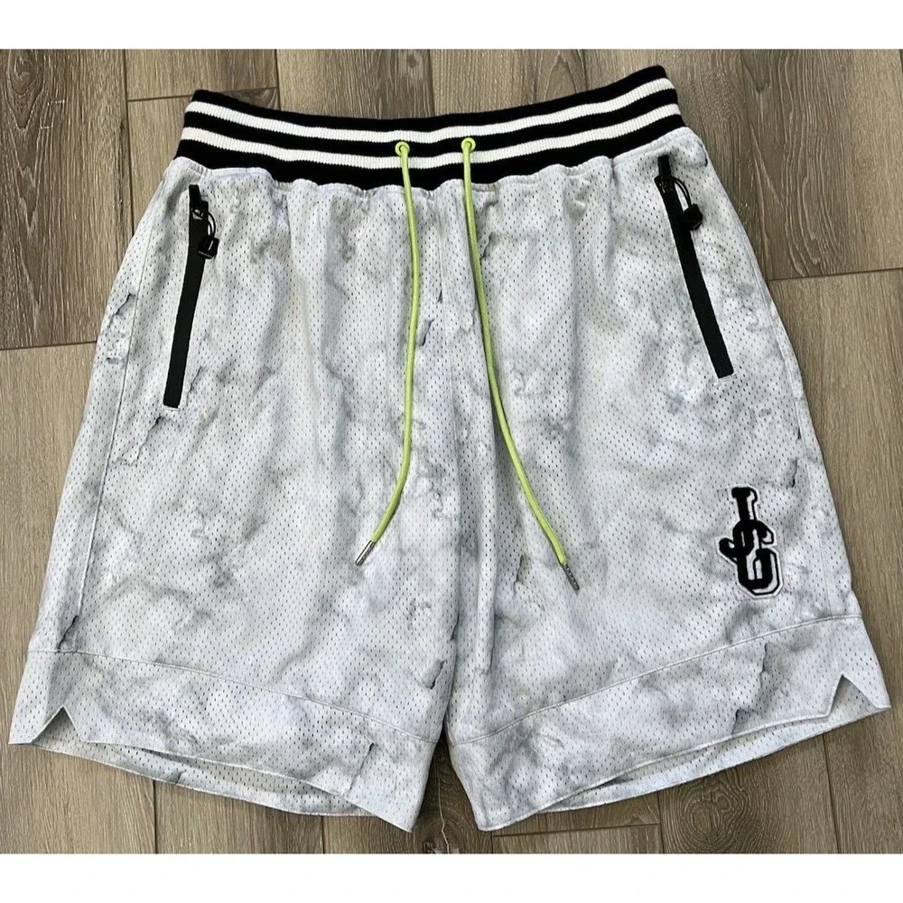 John Geiger Basketball Shorts JG Embroidered Logo Mesh Zip Pockets Mens Sz L